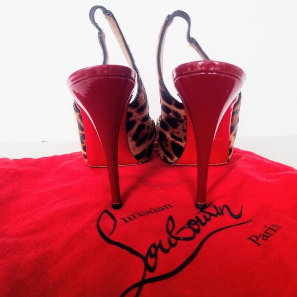 Christian Louboutin Leopard Cheetah Print Calf Hair Slingback Peep Toe Heels 39 - Picture 7 of 11